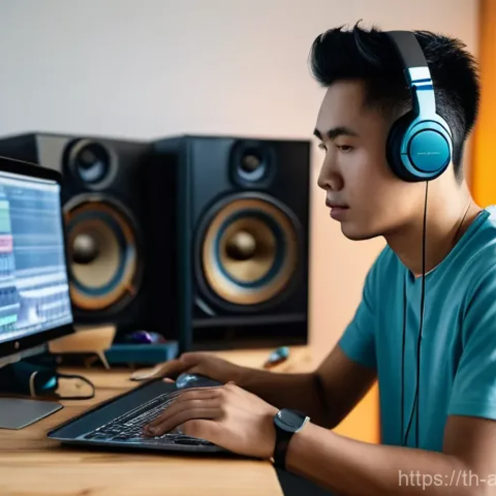 사운드 아트 프로젝트의 제한 사항 검토하기 - **Prompt:** A young Thai sound artist, in their late twenties, sits in a minimalist yet warm home st...