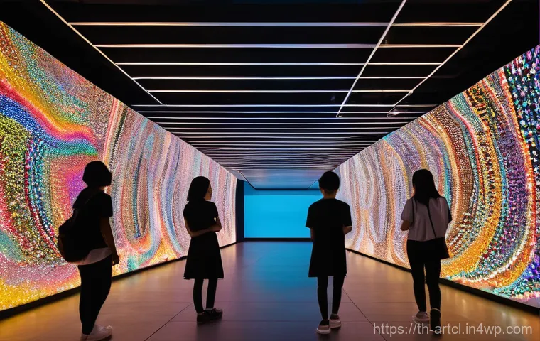 사운드 아트와 인터랙티브 기술의 관계 - **"Interactive Sound Garden at BACC"**: A vibrant, modern art exhibition space resembling a gallery ...