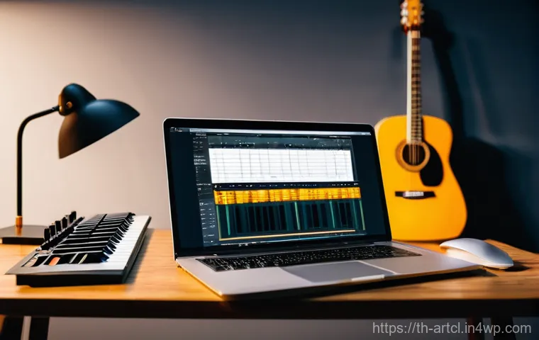 사운드 아트 프로젝트를 위한 협업 플랫폼 - **Prompt:** A focused sound engineer is meticulously working on the final stages of a music masterin...